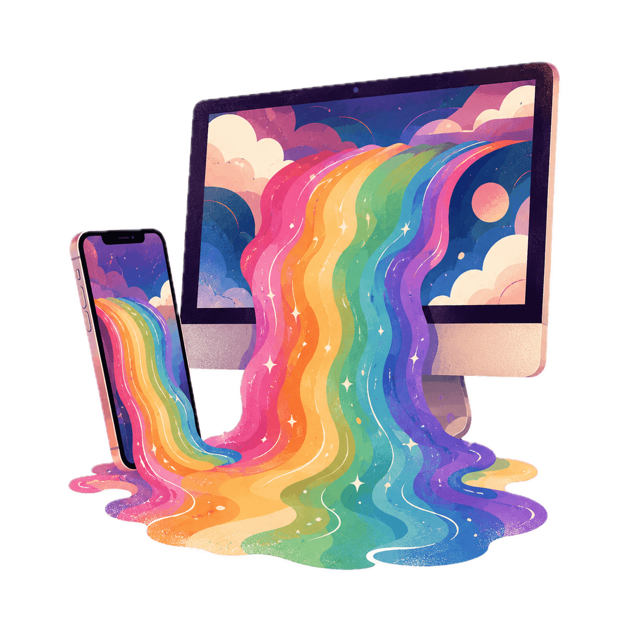 Ordinateur et téléphone affichant des couleurs d'impression